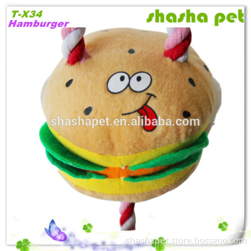 Wholesale toy from China Hamburger with cotton rope plush squeaker pet toy.dog toy,cat plush toy